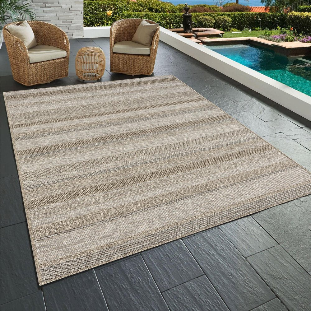 5' X 7' Gray Striped Handmade Indoor Outdoor Area Rug