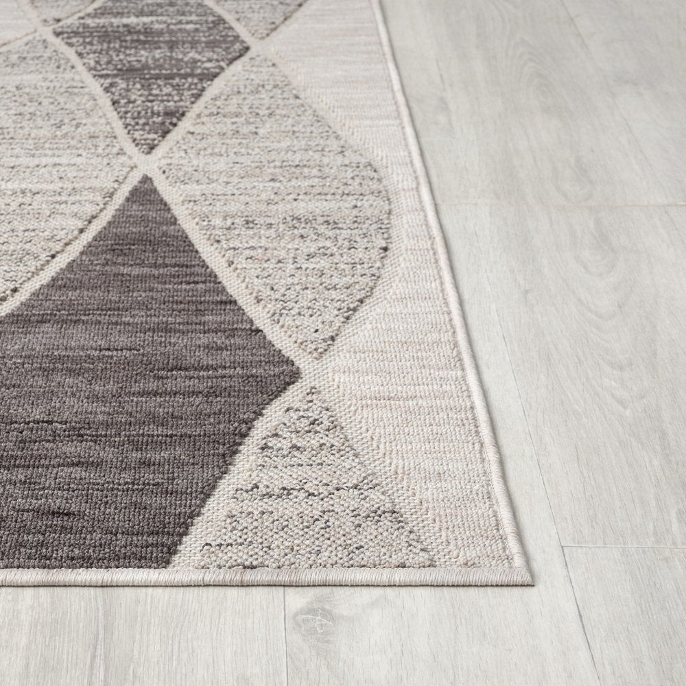 5' X 7' Blue and Gray Abstract Geometric Indoor Outdoor Area Rug