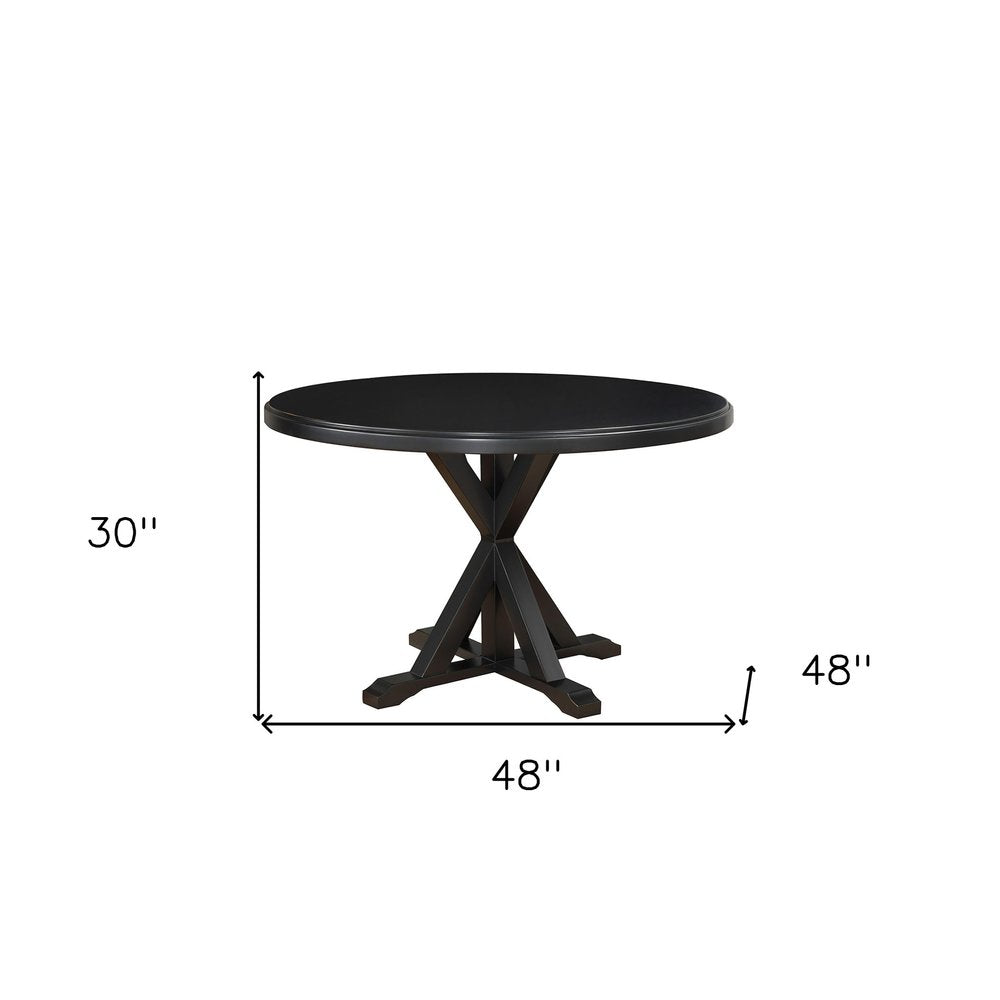 48" Black Wood Pedestal Base Round Top Dining Table
