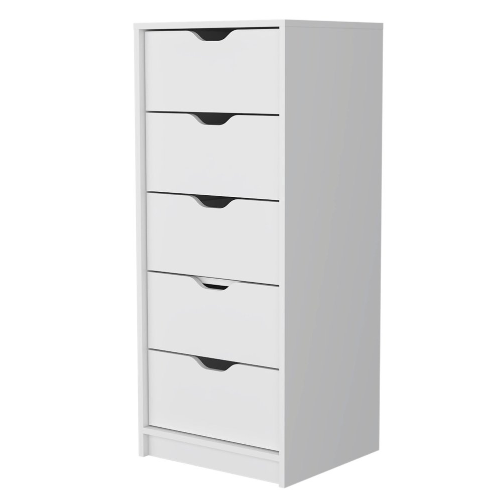 18" White Wood Five Drawer Dresser