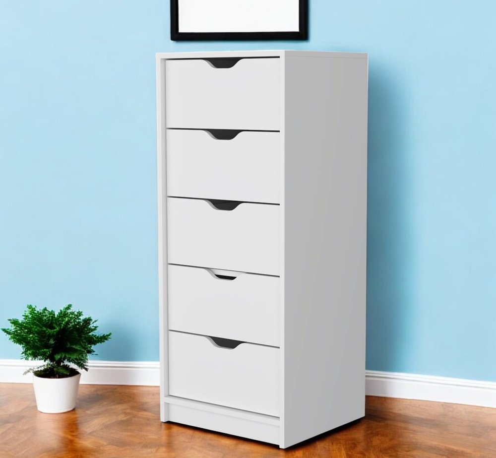 18" White Wood Five Drawer Dresser