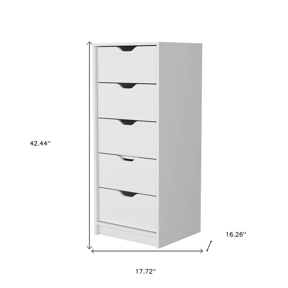18" White Wood Five Drawer Dresser