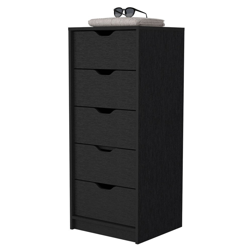 18" Black Wood Five Drawer Dresser