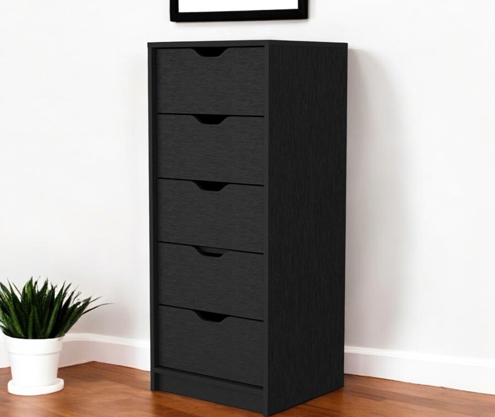 18" Black Manufactured Wood Five Drawer Narrow Dresser