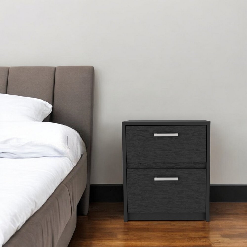 19" Black Wood Two Drawer Nightstand