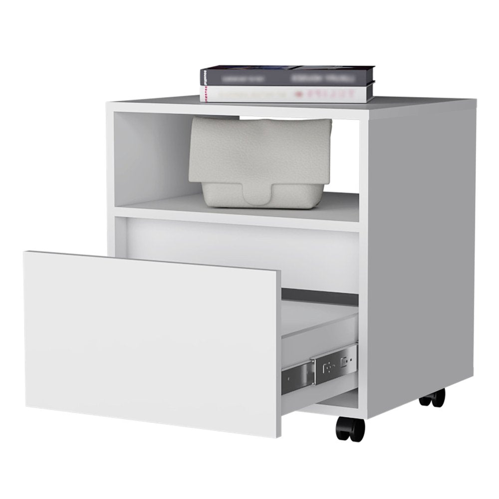 21" White Wood One Drawer Nightstand with Integrated Tech