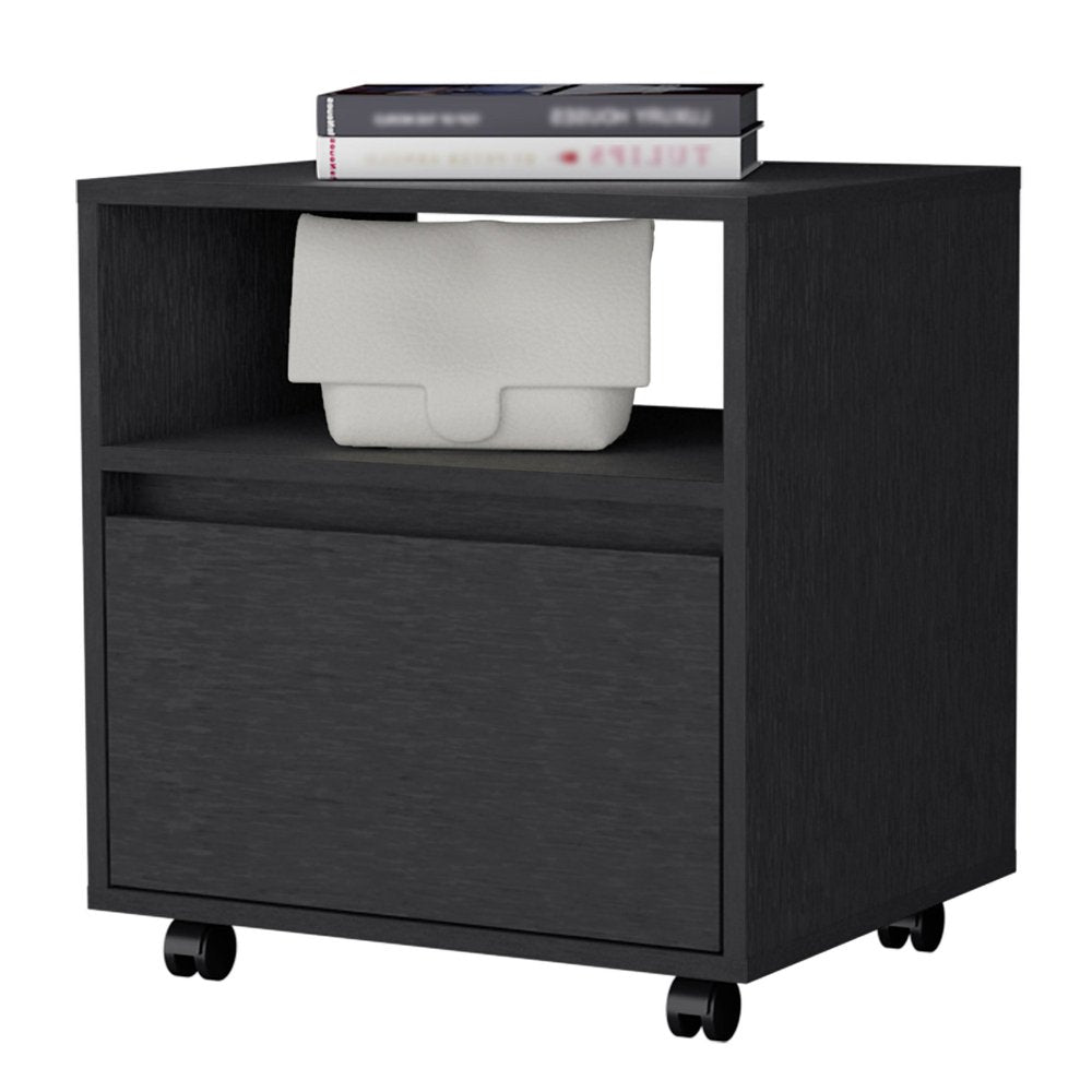 21" Black Wood One Drawer Nightstand with Integrated Tech