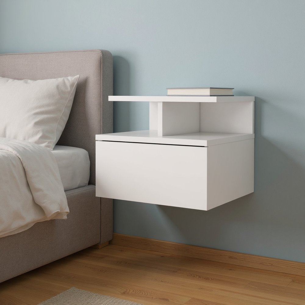 12" Wood One Drawer Floating Nightstand