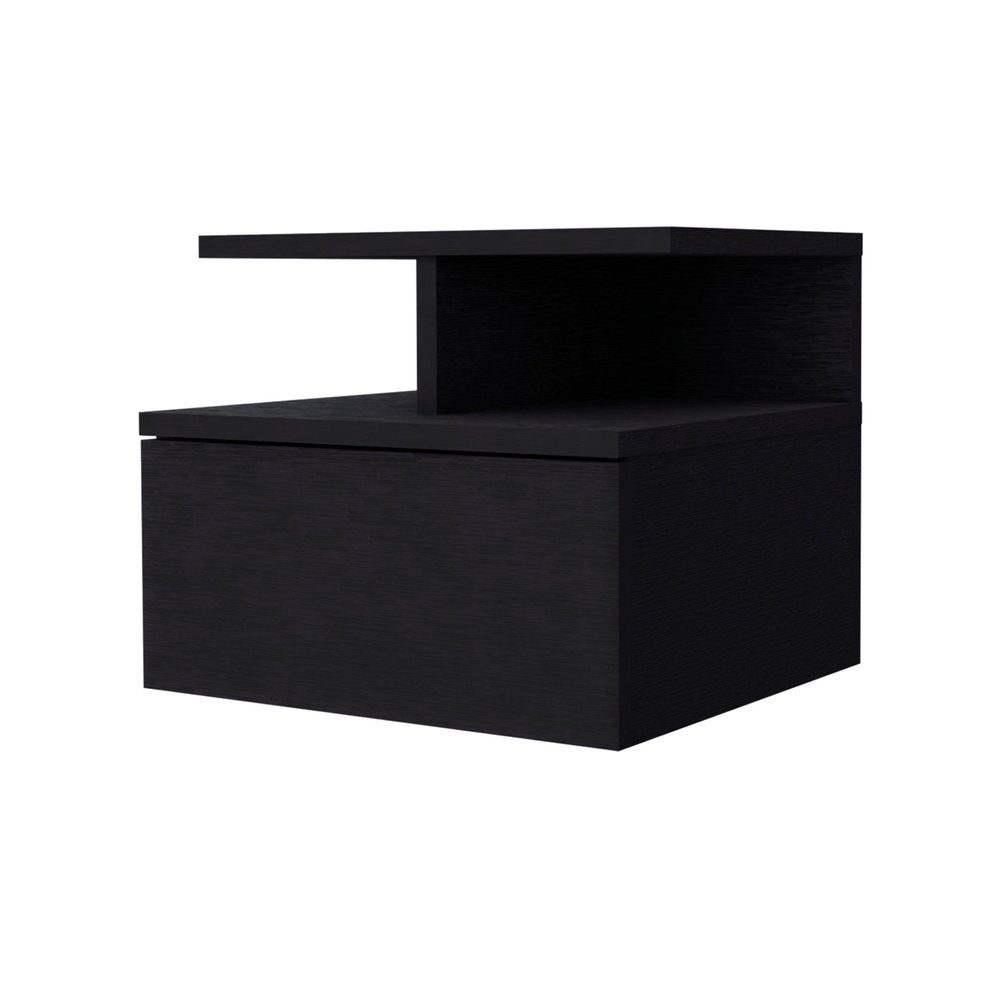 12" Black Wood One Drawer Nightstand with Integrated Tech