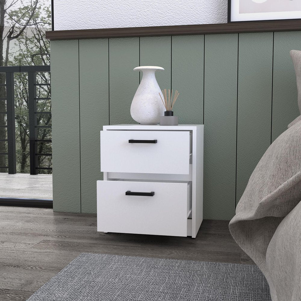 19" White Wood Two Drawer Nightstand with Integrated Tech