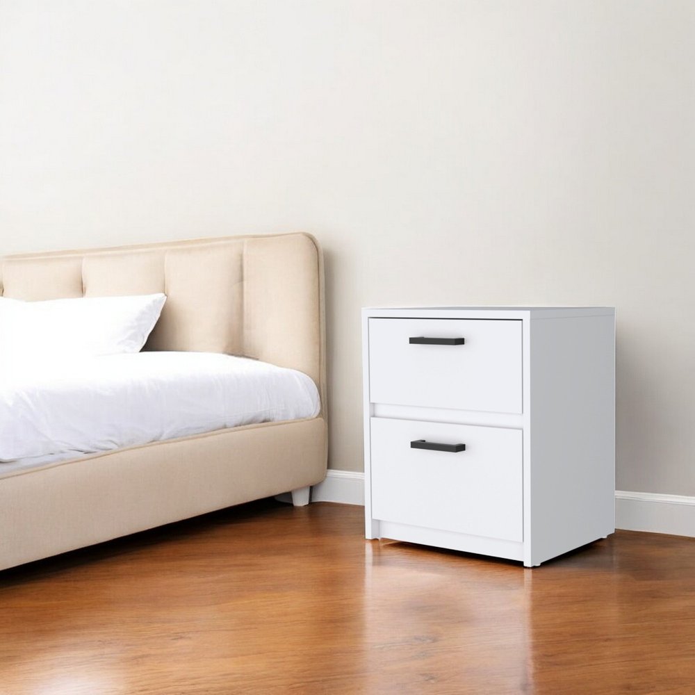 19" White Wood Two Drawer Nightstand with Integrated Tech