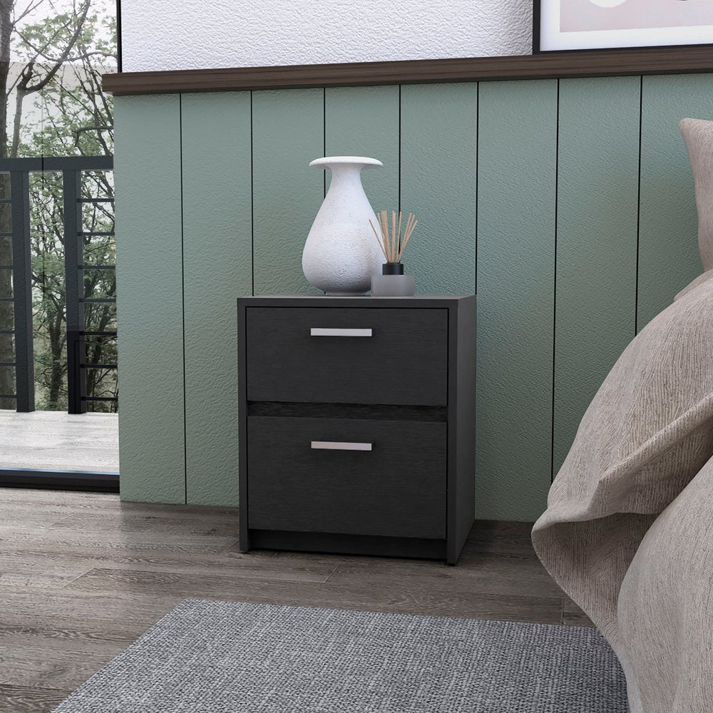 19" Black Wood Two Drawer Nightstand with Integrated Tech