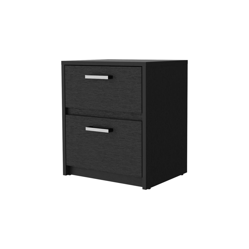 19" Black Wood Two Drawer Nightstand with Integrated Tech
