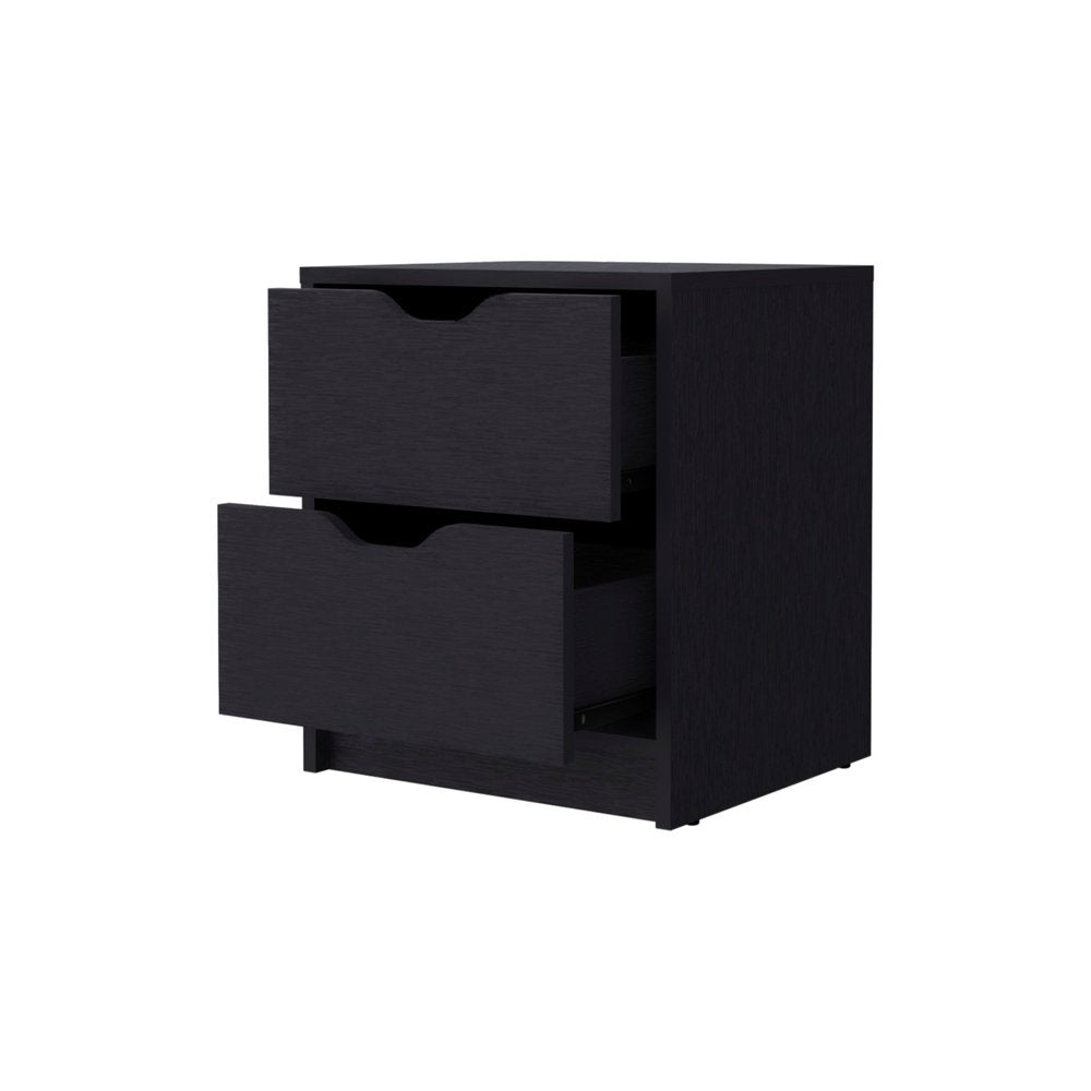 19" Black Wood Two Drawer Nightstand with Integrated Tech