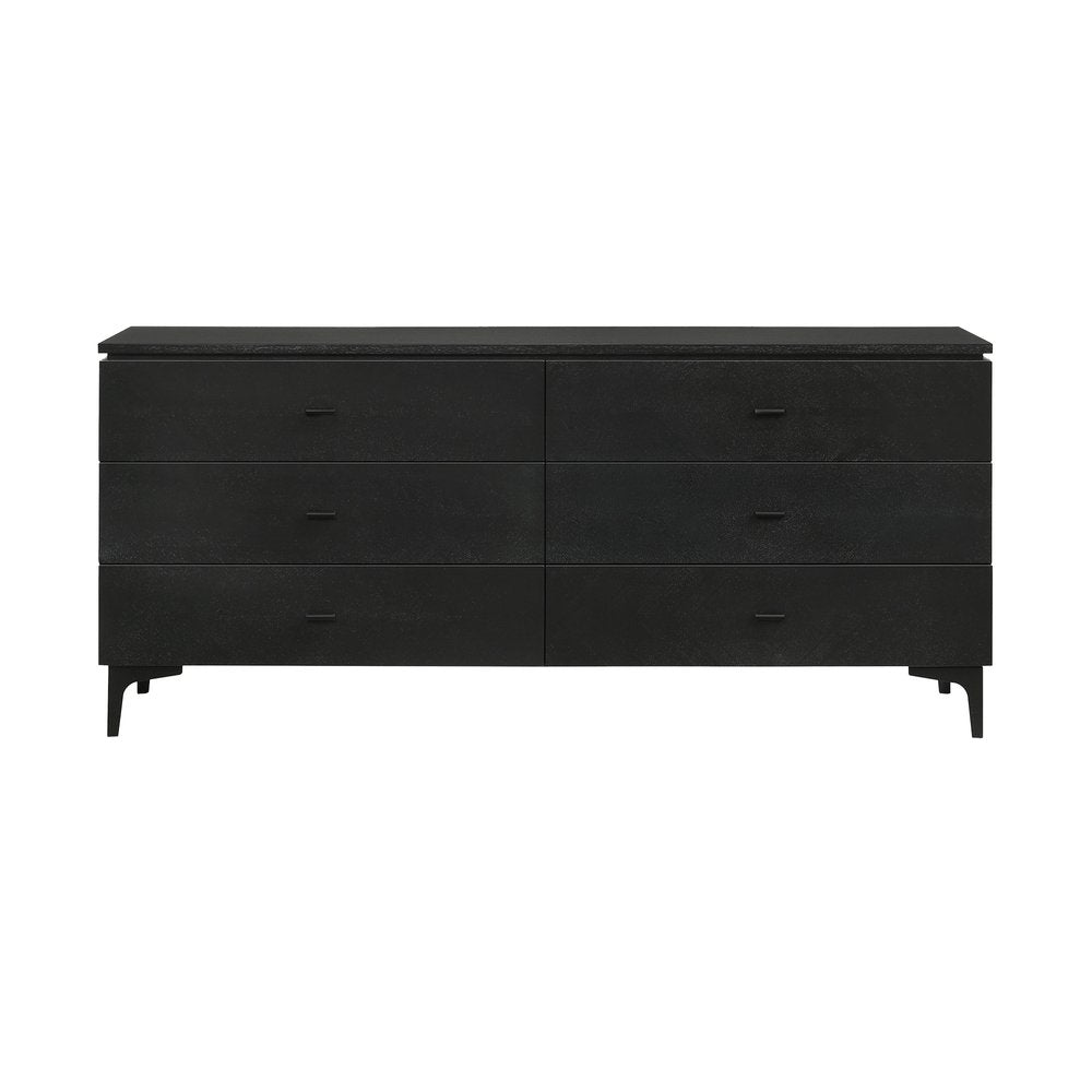 63" Black Wood Six Drawer Double Dresser