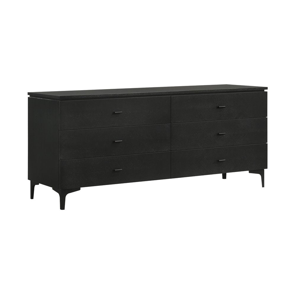 63" Black Wood Six Drawer Double Dresser