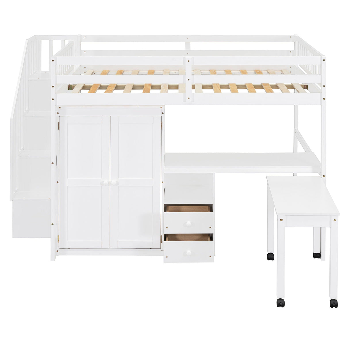Loft Bed With Stairs, Bookshelf, Drawers, Desk & Wardrobe, Space Saving Multifunctional Furniture by Couch.com