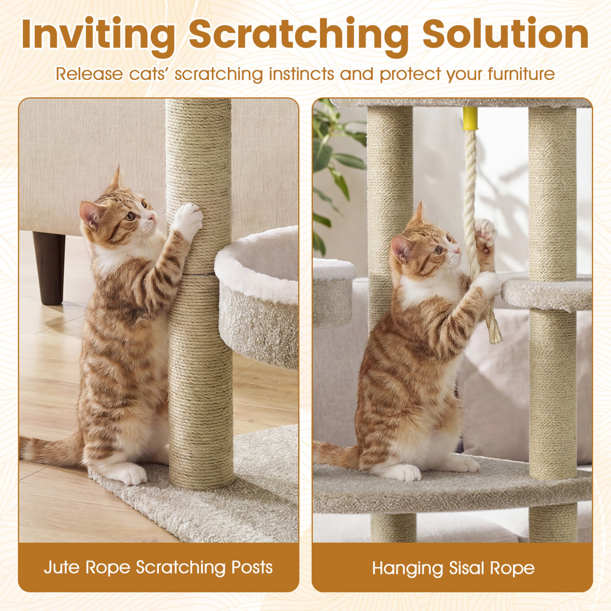 51"Carpeted Cat Tree with Comfy Plush Perches for Indoor Cats-Beige