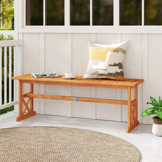 51 Inches Outdoor Acacia Wood Bench with Slatted Seat and 800 lbs Weight Capacity-1 Piece