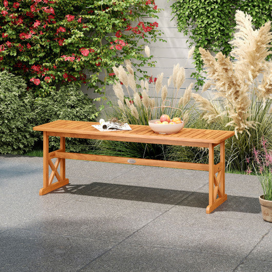 51 Inches Outdoor Acacia Wood Bench with Slatted Seat and 800 lbs Weight Capacity-1 Piece
