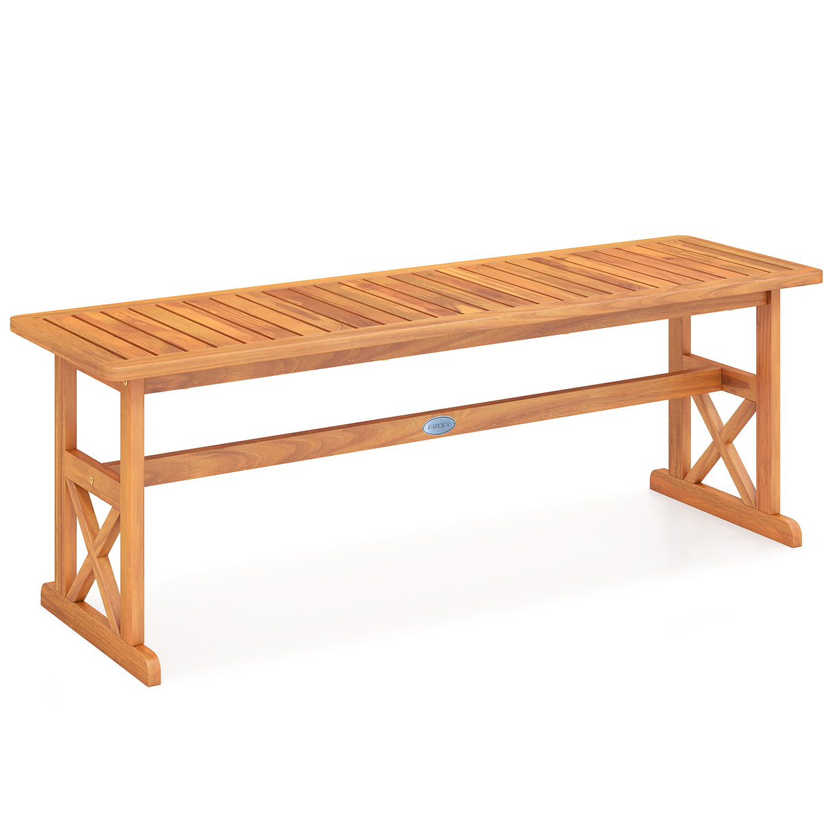 51 Inches Outdoor Acacia Wood Bench with Slatted Seat and 800 lbs Weight Capacity-1 Piece