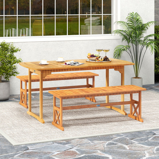 51 Inches Outdoor Acacia Wood Bench with Slatted Seat and 800 lbs Weight Capacity-1 Piece