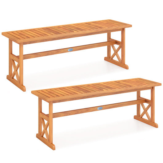 51 Inches Outdoor Acacia Wood Bench with Slatted Seat and 800 lbs Weight Capacity-2 Pieces