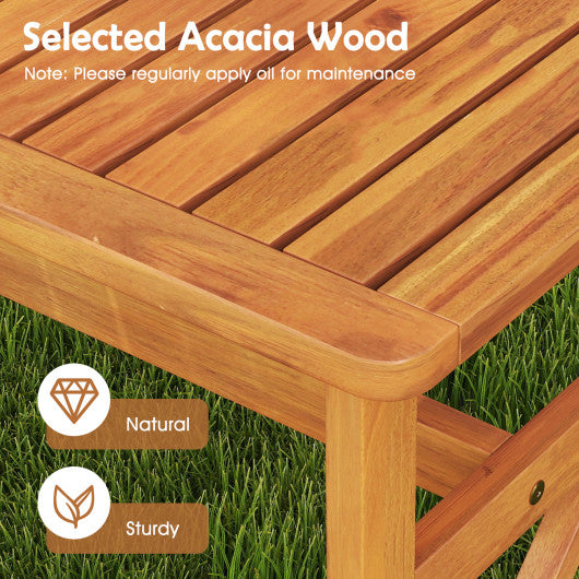 51 Inches Outdoor Acacia Wood Bench with Slatted Seat and 800 lbs Weight Capacity-2 Pieces