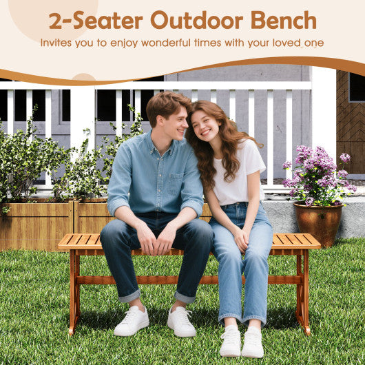 51 Inches Outdoor Acacia Wood Bench with Slatted Seat and 800 lbs Weight Capacity-2 Pieces