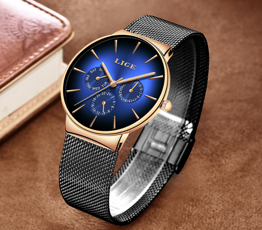 Men's Elegant Watch With Stainless Steel Straps And Chronometers For Day And Date Display Unique Design Perfect Gift For Man And Women