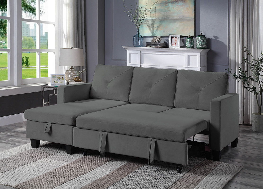 Nova - Velvet Reversible Sleeper Sectional Sofa With Storage Chaise by Couch.com