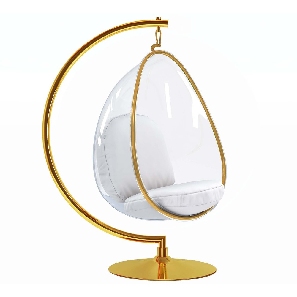 28" White and Gold Faux Leather Balloon Chair
