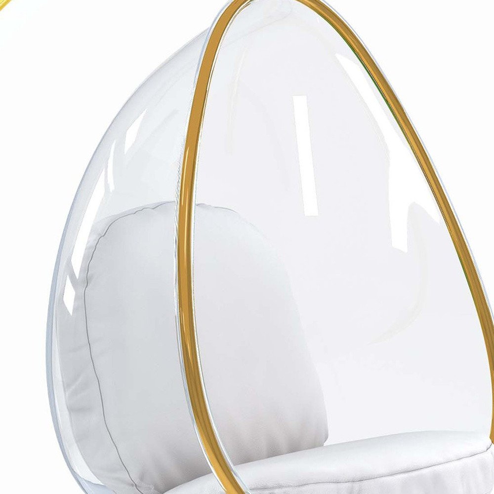 28" White and Gold Faux Leather Balloon Chair