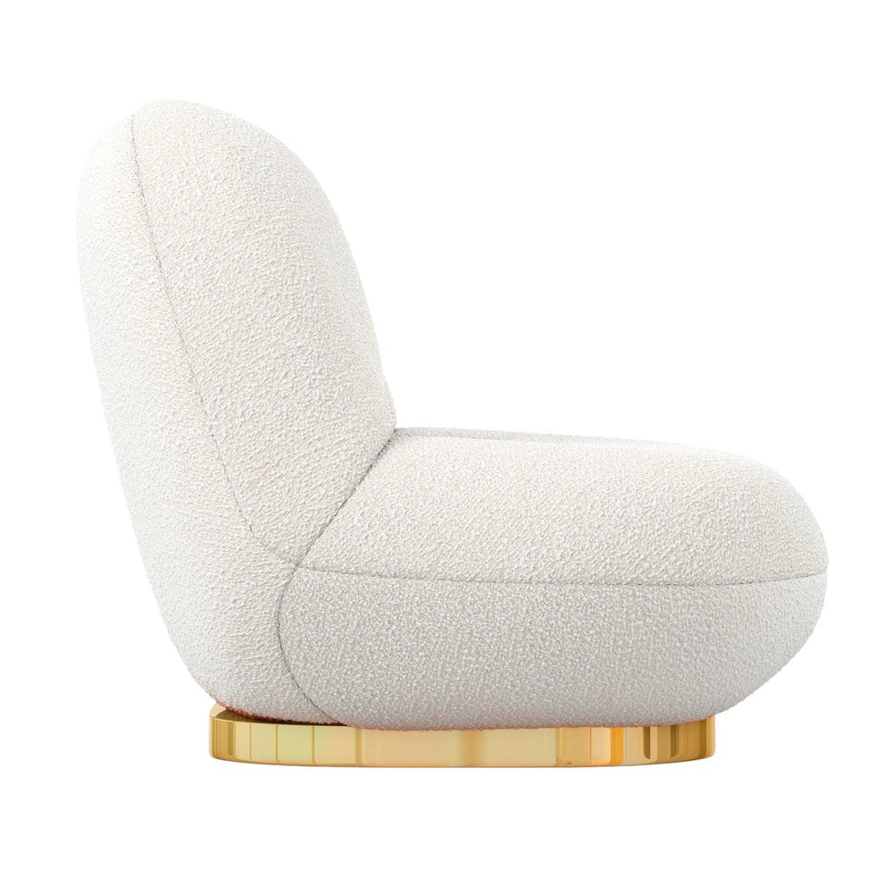 30" White and Gold Boucle Slipper Chair