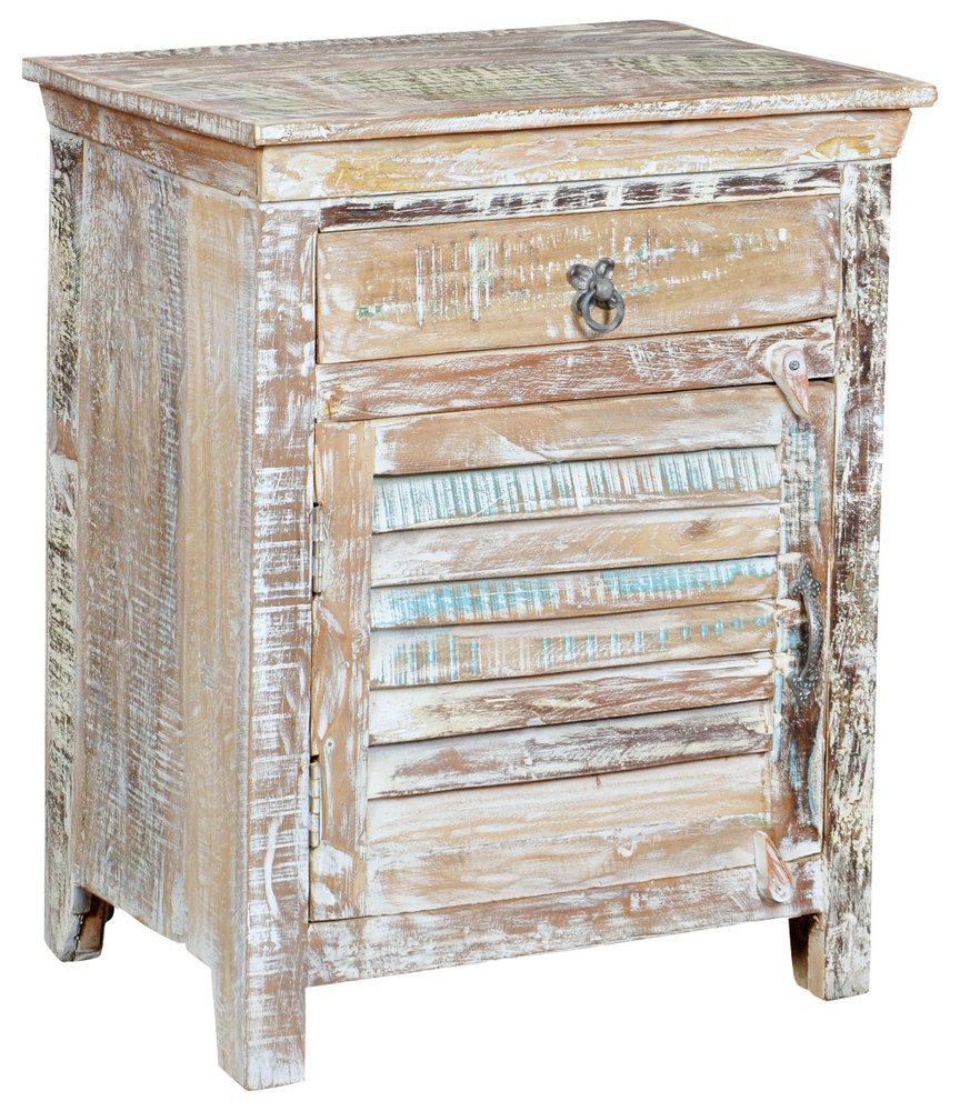 30" White Solid Wood Distressed One Drawer Nightstand