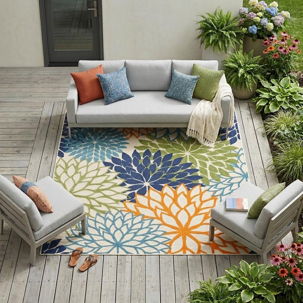 10' X 14' Blue And Green Indoor Outdoor Area Rug