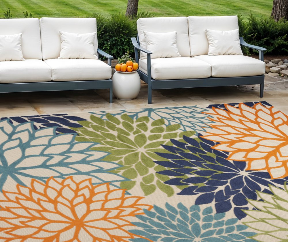 10' X 14' Blue And Green Indoor Outdoor Area Rug