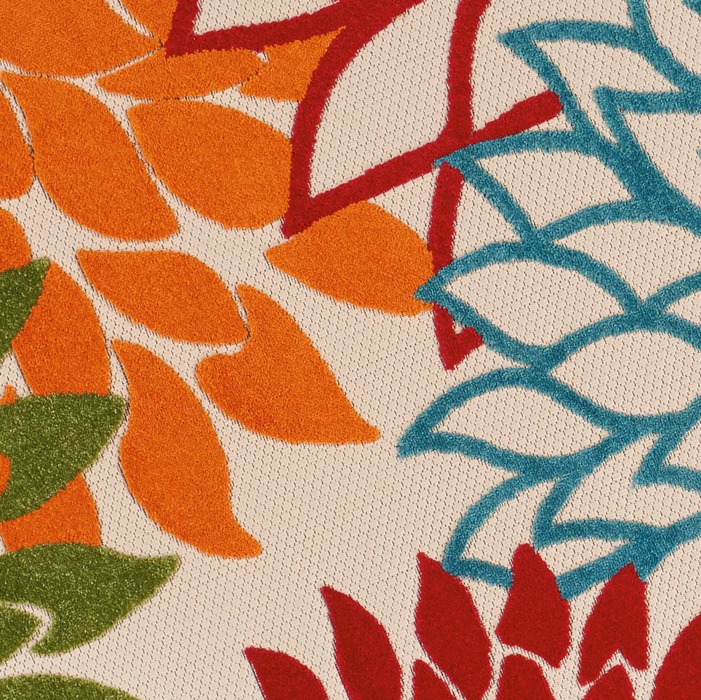 10' Green Orange And Red Round Indoor Outdoor Area Rug