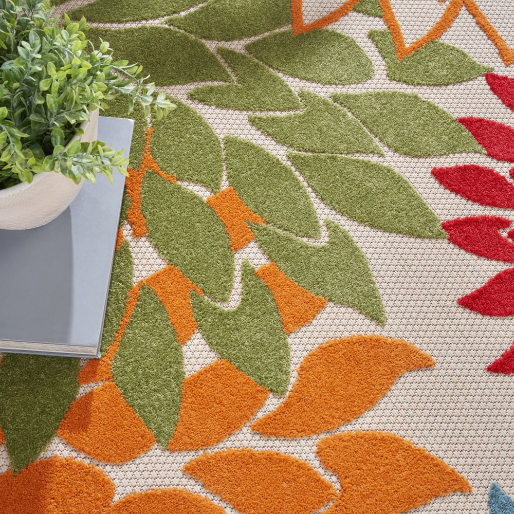 10' Green Orange And Red Round Indoor Outdoor Area Rug