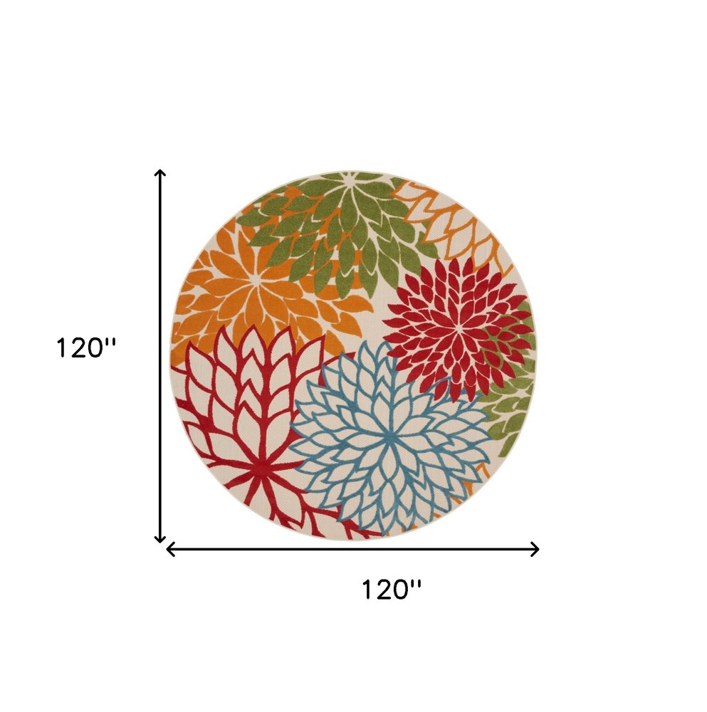 10' Green Orange And Red Round Indoor Outdoor Area Rug