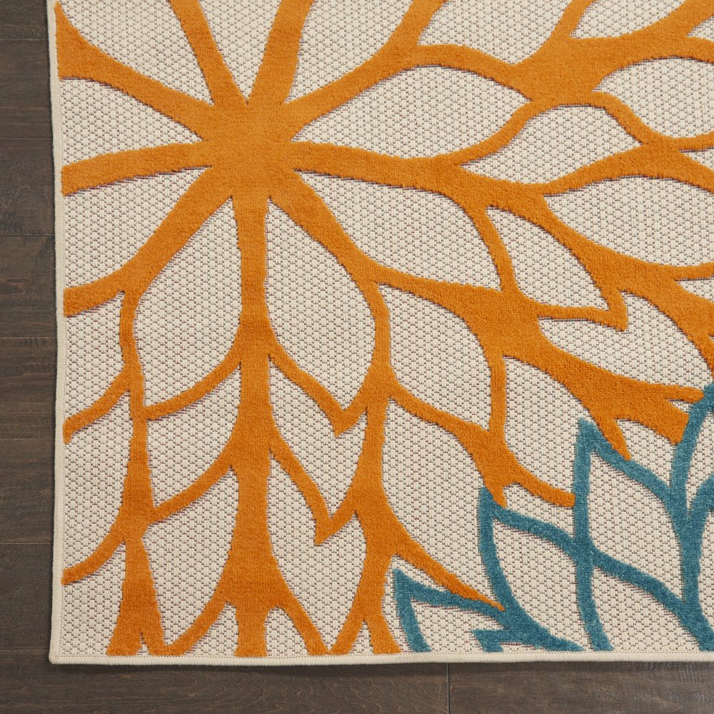 10' X 14' Green Orange And Red Indoor Outdoor Area Rug