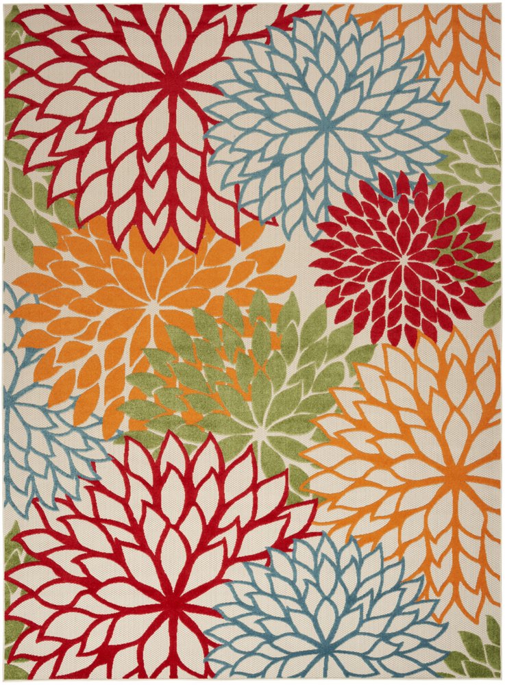 10' X 14' Green Orange And Red Indoor Outdoor Area Rug