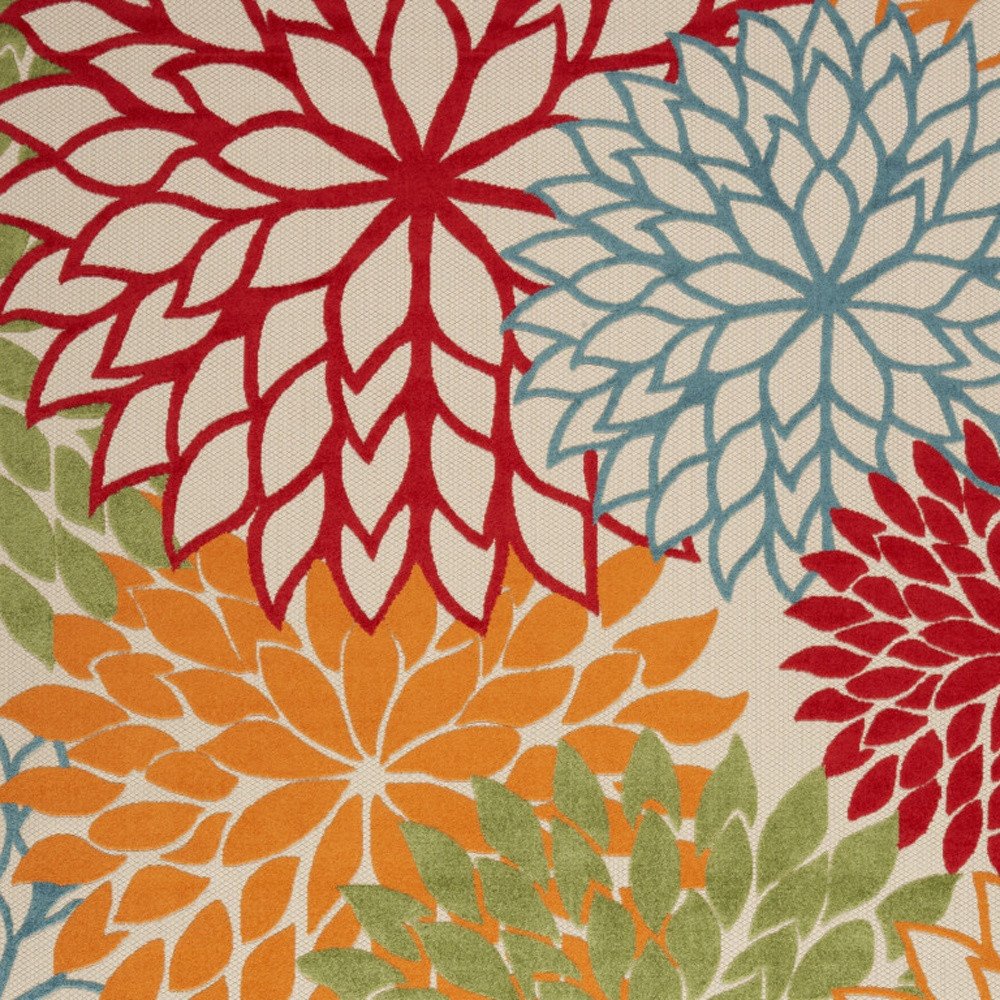 10' X 14' Green Orange And Red Indoor Outdoor Area Rug