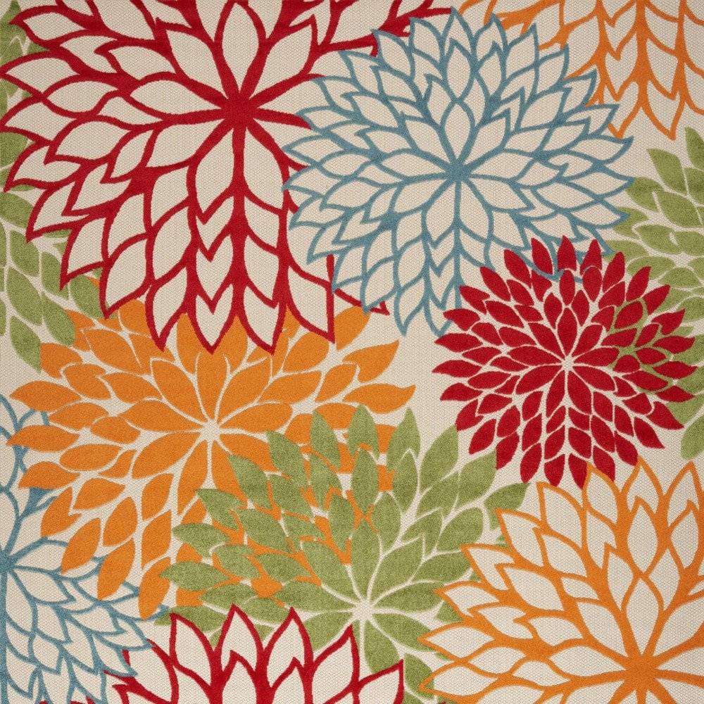 10' X 14' Green Orange And Red Indoor Outdoor Area Rug