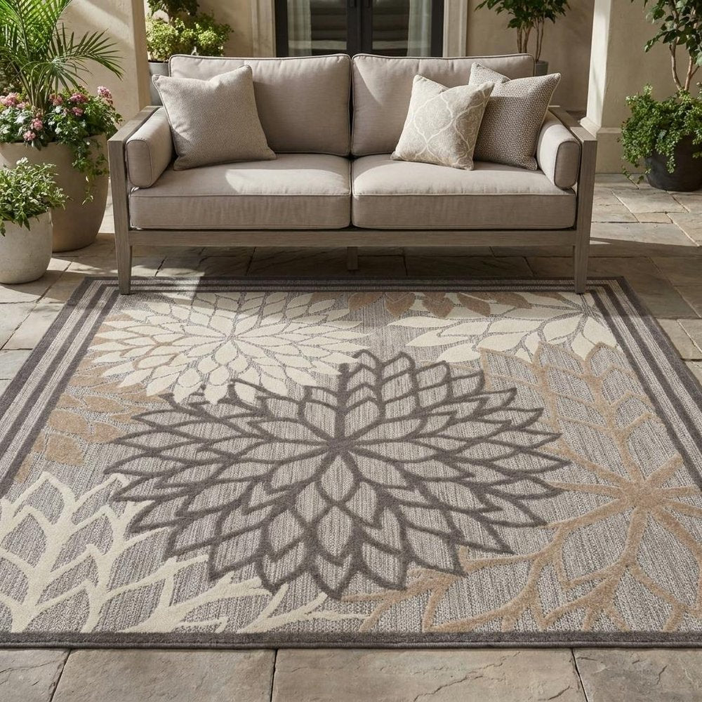 5' Gray and Ivory Indoor Outdoor Area Rug