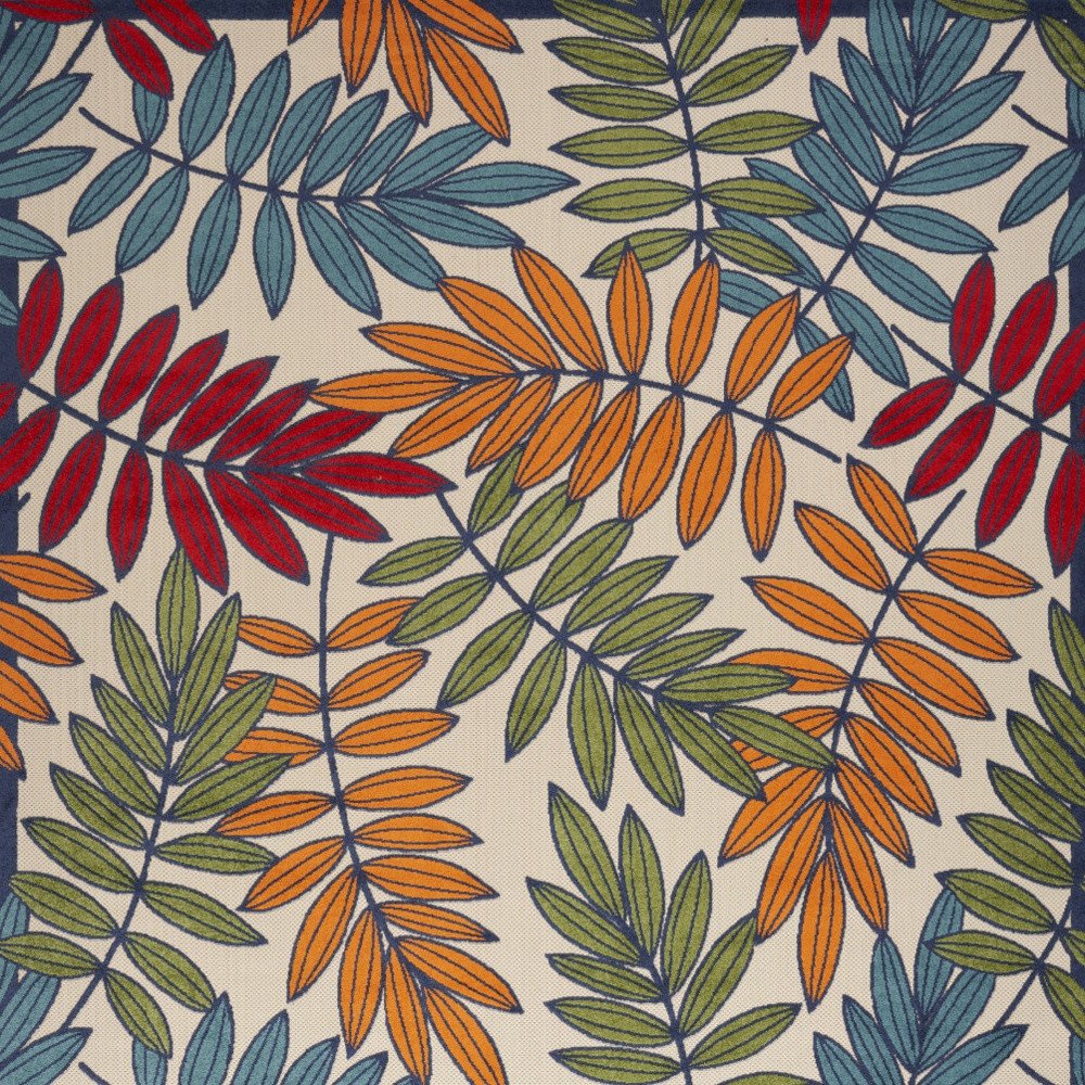 12' X 15' Ivory Blue And Orange Indoor Outdoor Area Rug