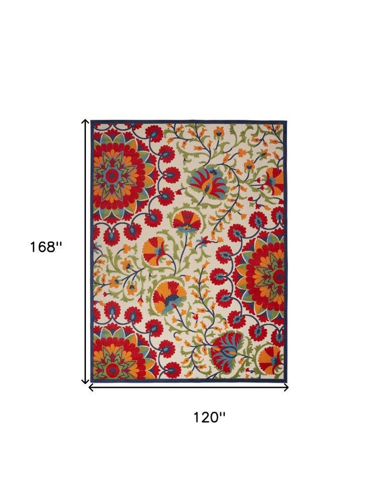 10' X 14' Red And Ivory Indoor Outdoor Area Rug