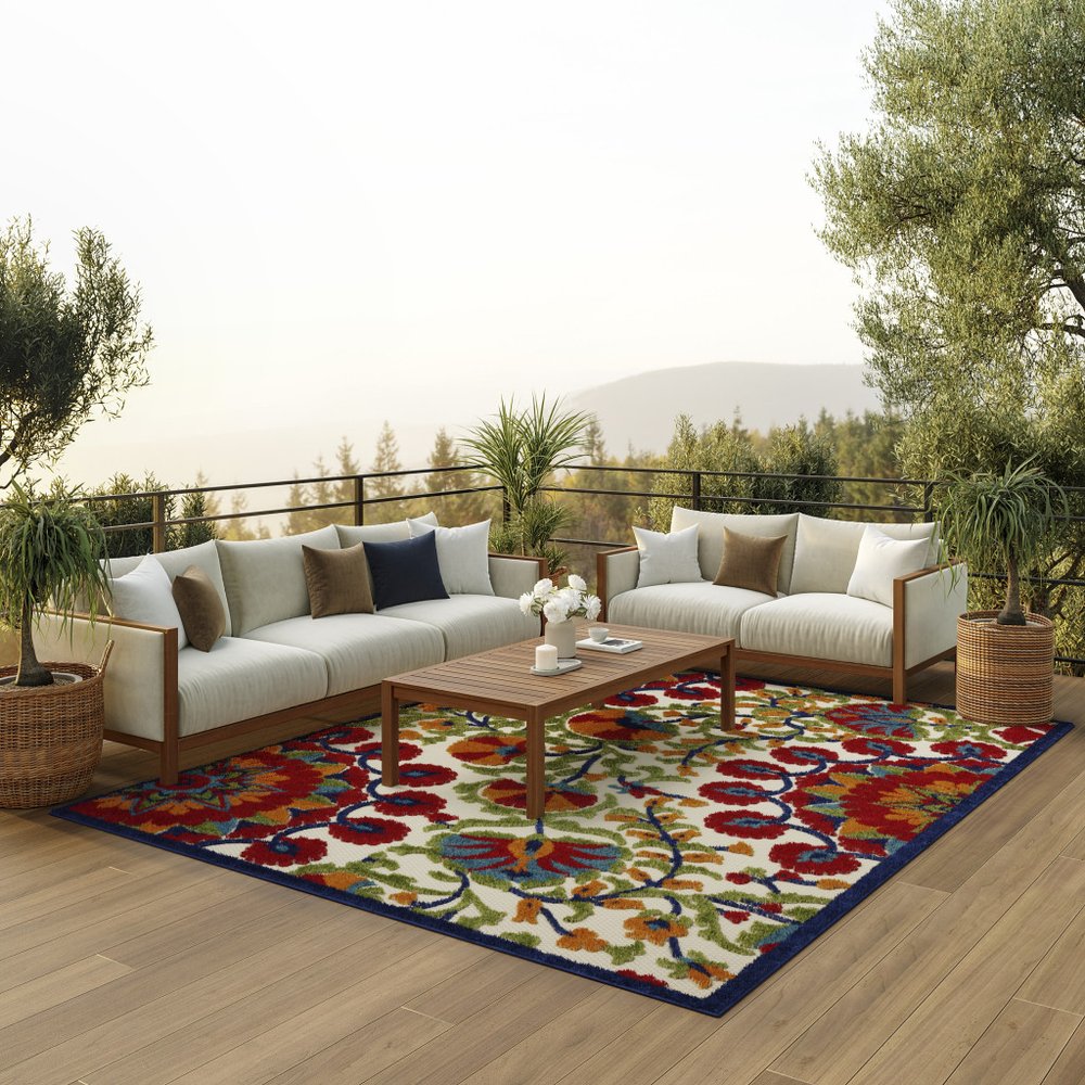 10' X 14' Red And Ivory Indoor Outdoor Area Rug