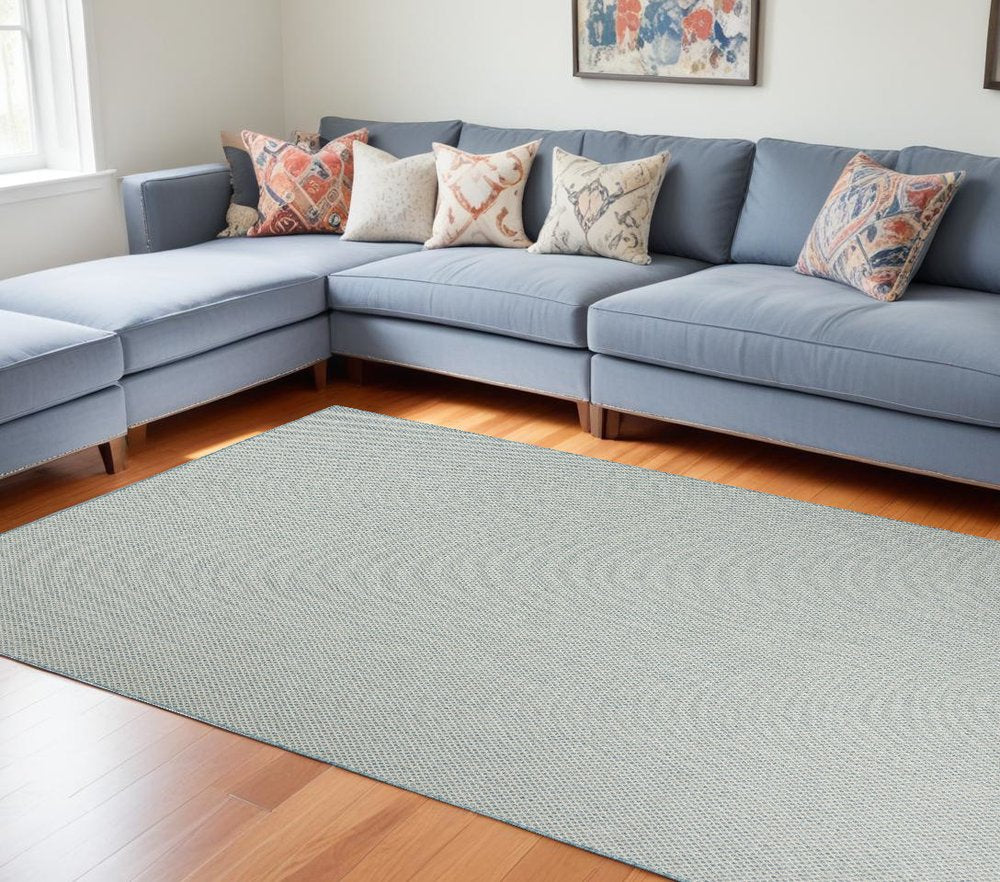 9' X 12' Aqua And Ivory Indoor Outdoor Area Rug