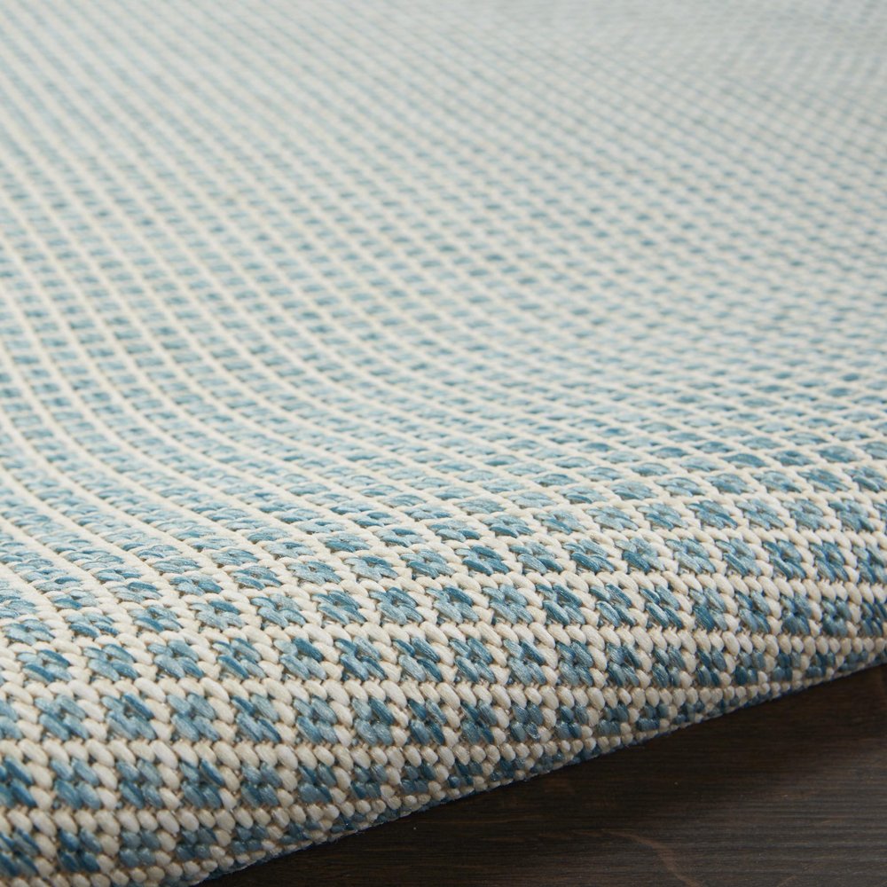 9' X 12' Aqua And Ivory Indoor Outdoor Area Rug